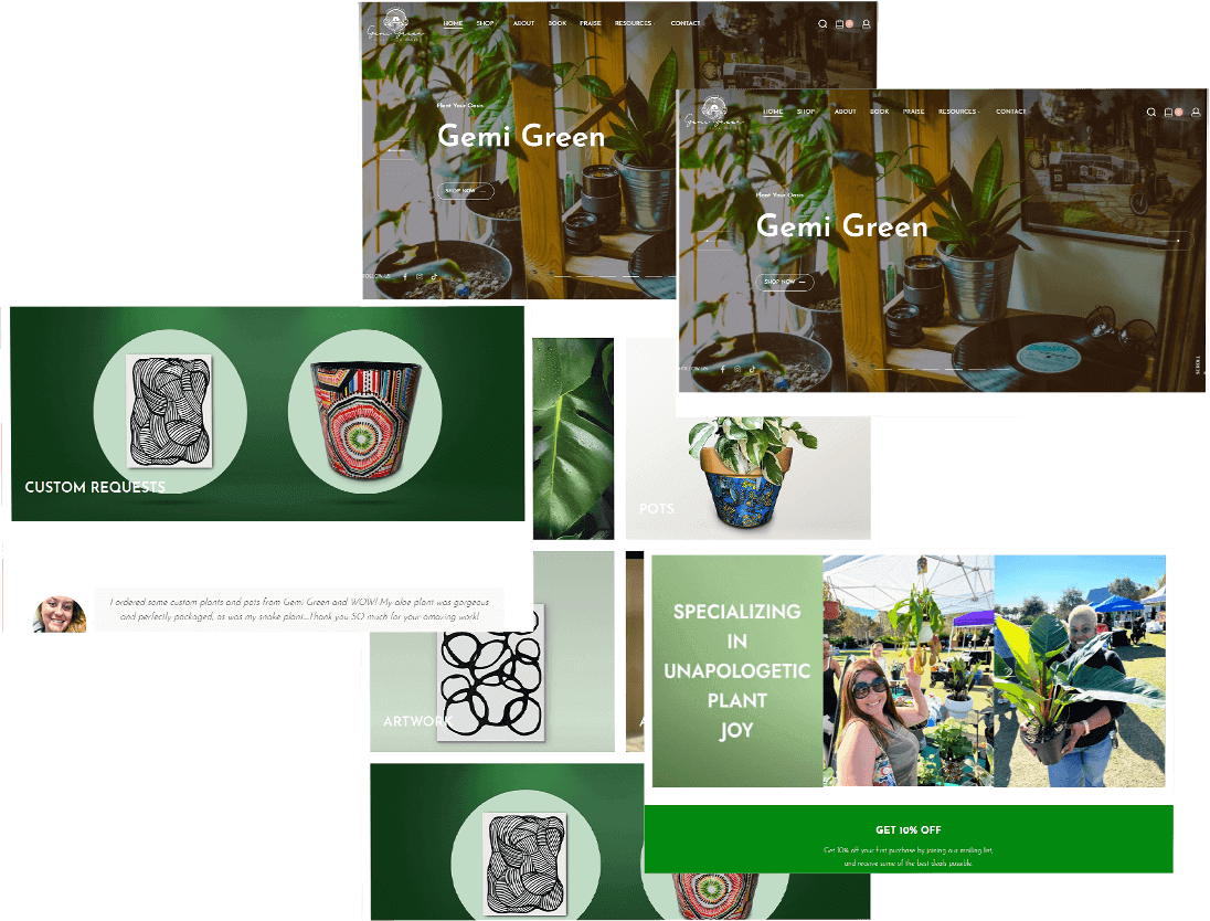 Gemi Green page mockups