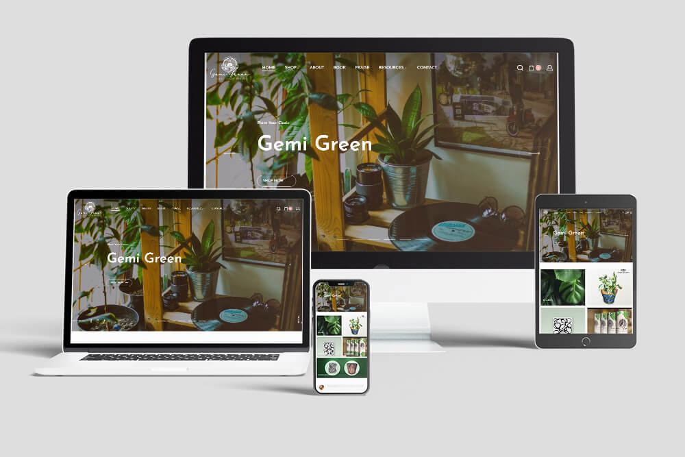 Gemi Green WooCommerce site responsive layout on different screens